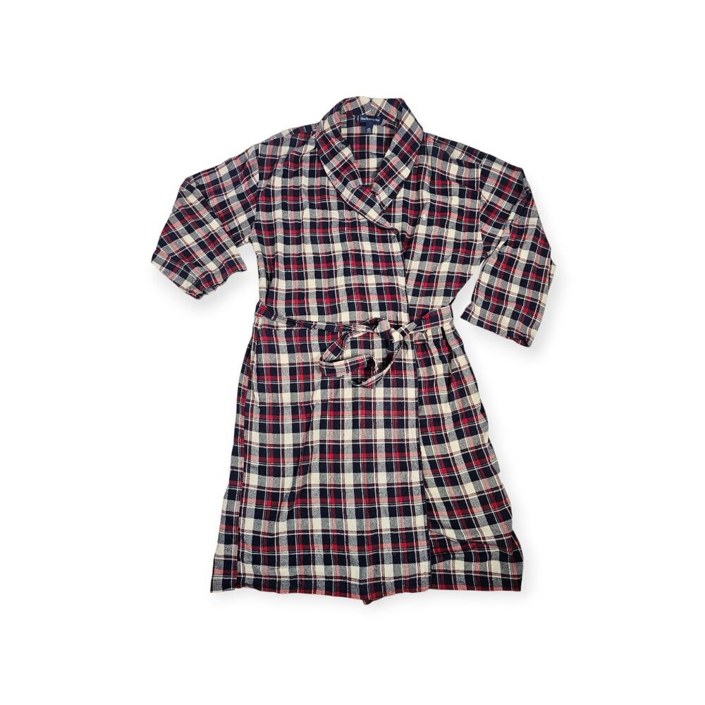 Polo Ralph Lauren Robe L/XL Plaid Flannel Long Sleeve Belted Red White Navy